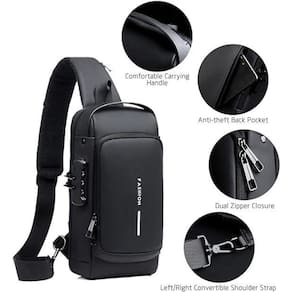 Pochet Masculina Com Cadeado À Prova D`Água Anti-Roubo Preta