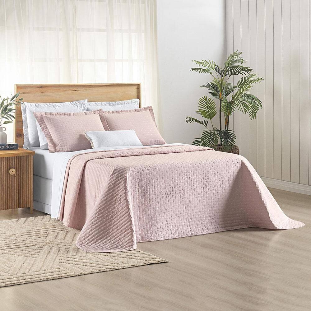 Kit Cobre Leito Colcha Marley Casal Dupla Face - Rosa
