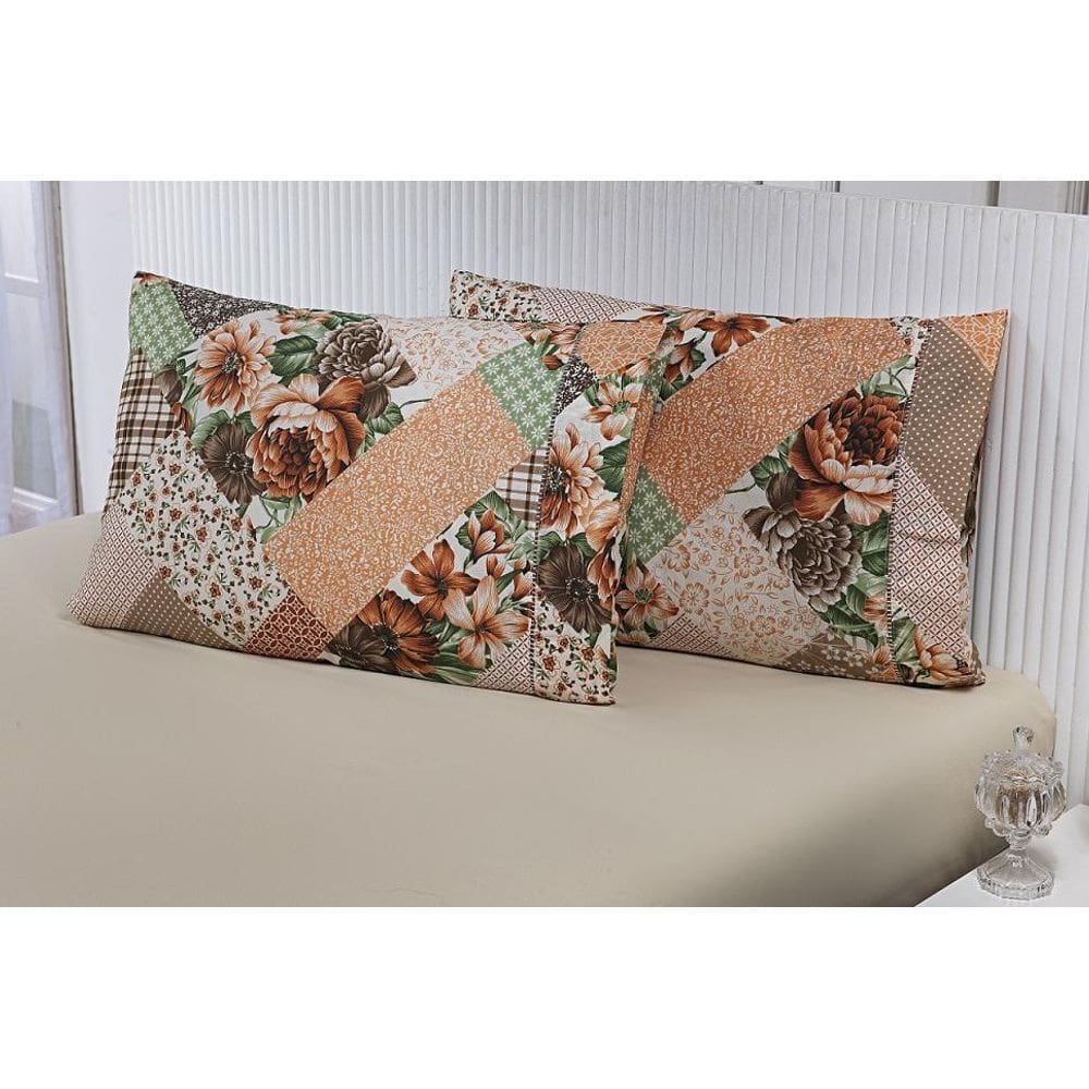 Jogo Lençol Solteiro 2 Peças 180 Fios Patchwork Caqui