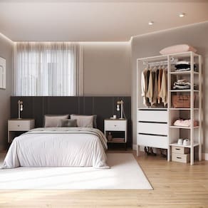 Quarto com Guarda Roupa Closet de 3 Gavetas e 2 Mesas de Cabeceira com 1 Gaveta Branco / Mel