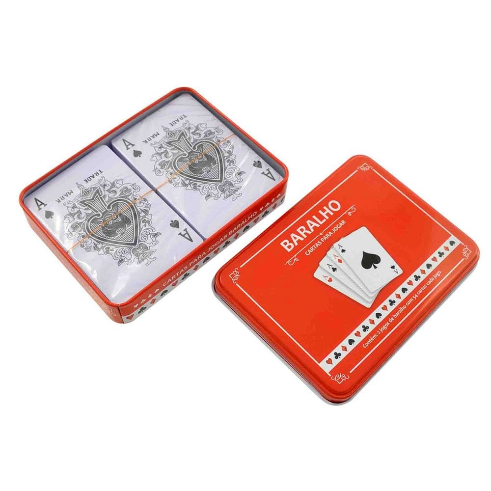 Jogo De Baralho Na Lata 02 Jogos De 54 Cartas Plastificada