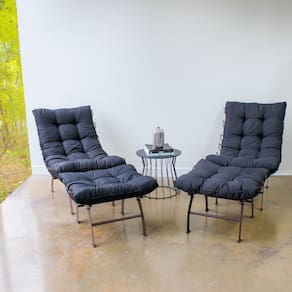Conjunto com 02 Poltronas e 02 Puffs Costela Aramada Aço Corten/Preto