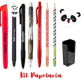 Kit Papelaria Fofa Panda Pandinha Kawaii Lapis Borracha