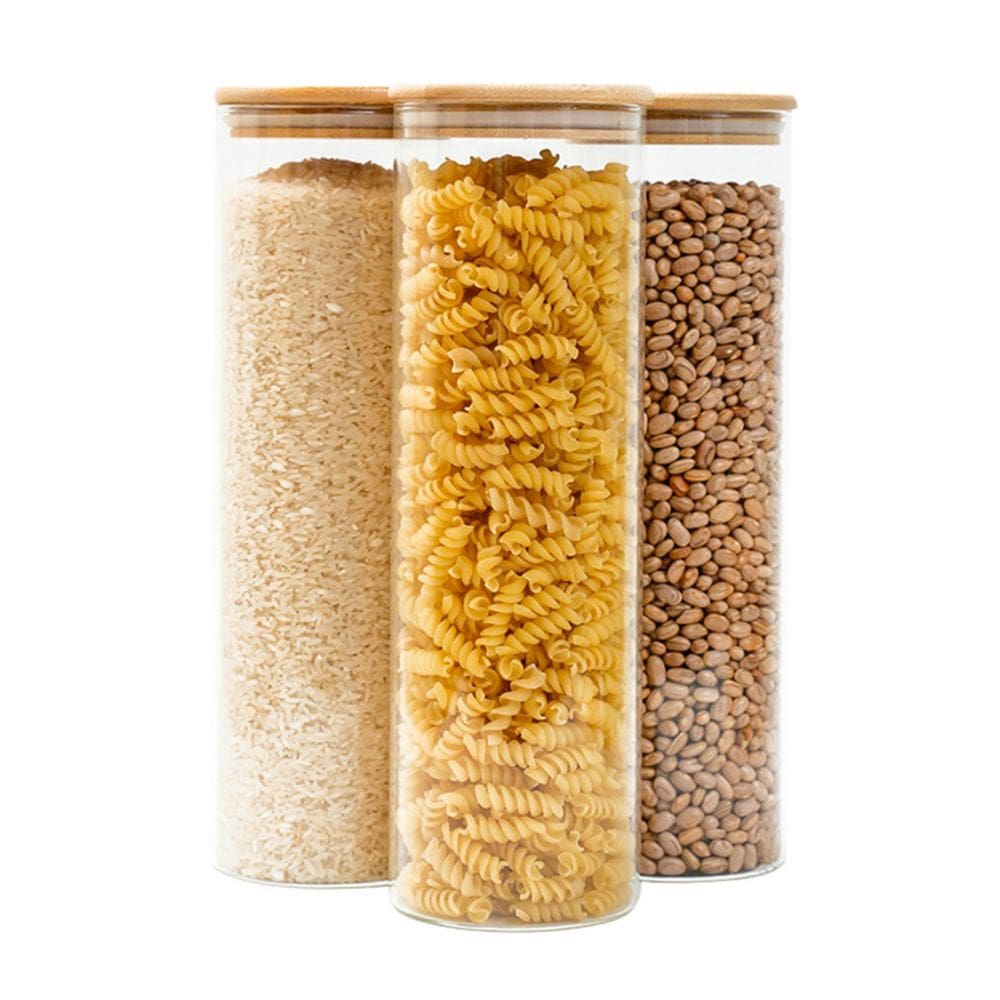 Kit 3 potes de vidro 2L tampa de bambu herméticos - Tüd