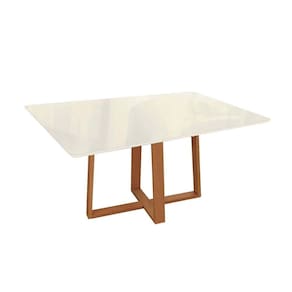 Mesa de Sala Jantar Elma Madeira Maciça c/Tampo Madeirado c/ Vidro 90x160cm Carvalho/Off White/Vidro Off White - Kappesberg