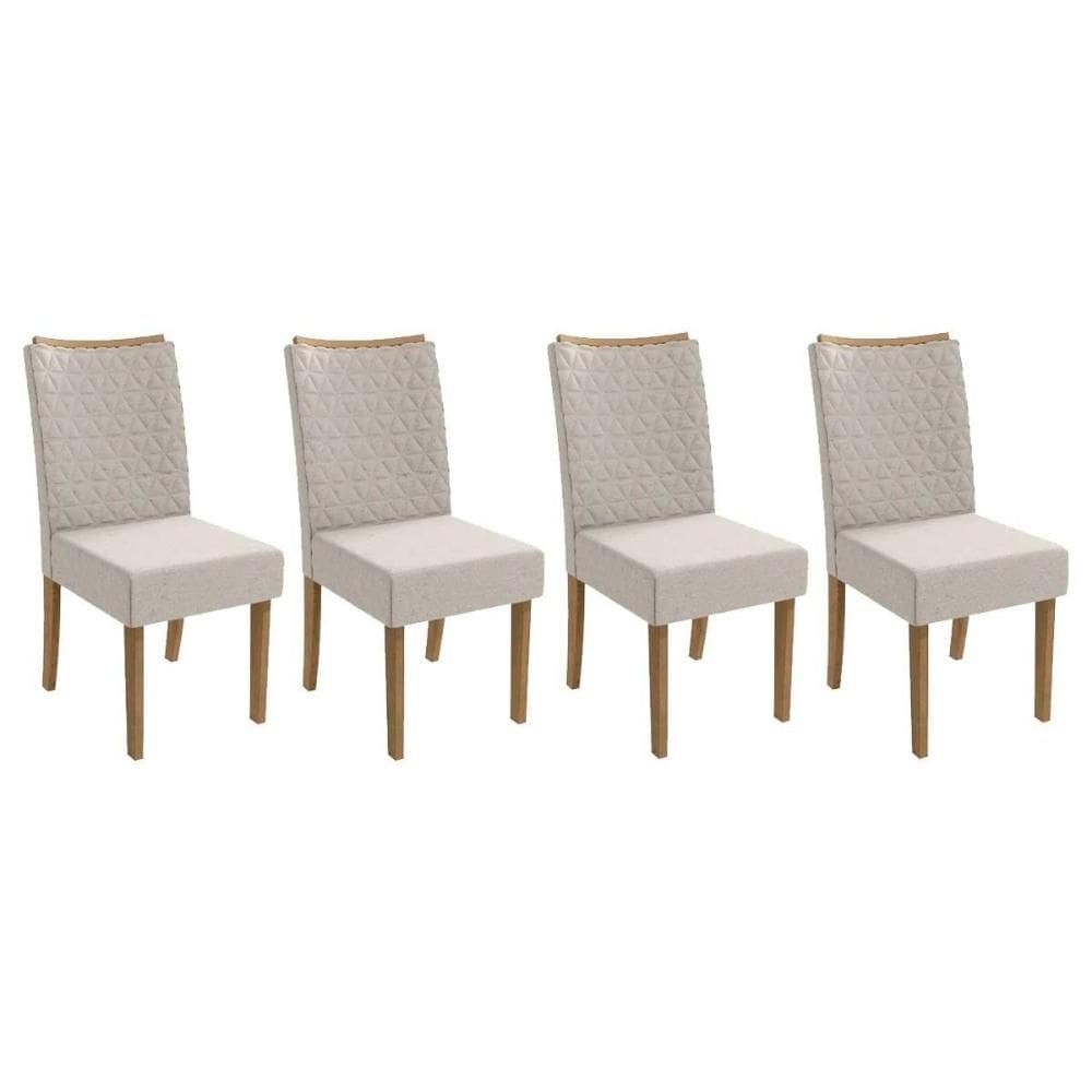 Cadeira Sala de Jantar 2CAD129FR Kit 4 Un Freijo/Linho Bege Claro A058 - Kappesberg