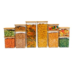 Kit 10 potes de acrílico com tampa de bambu herméticos quadrados - Tüd