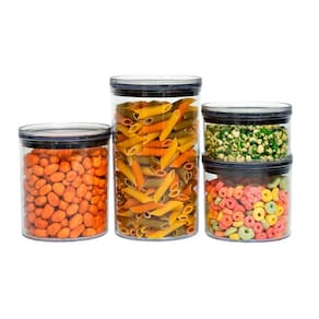 Kit 4 potes de acrílico com tampa herméticos redondos - Tüd