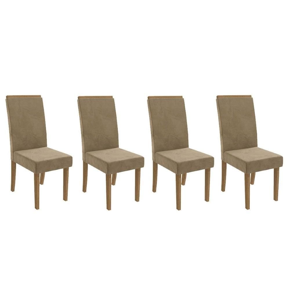 Cadeira Sala de Jantar 2CAD142FR Kit 4 Un Freijo/Veludo Bege A036 - Kappesberg