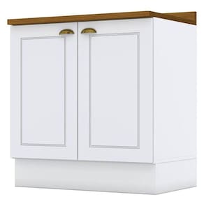 Balcão 2 Portas 80 Cm Americana Branco Com Tampo Nature - Henn
