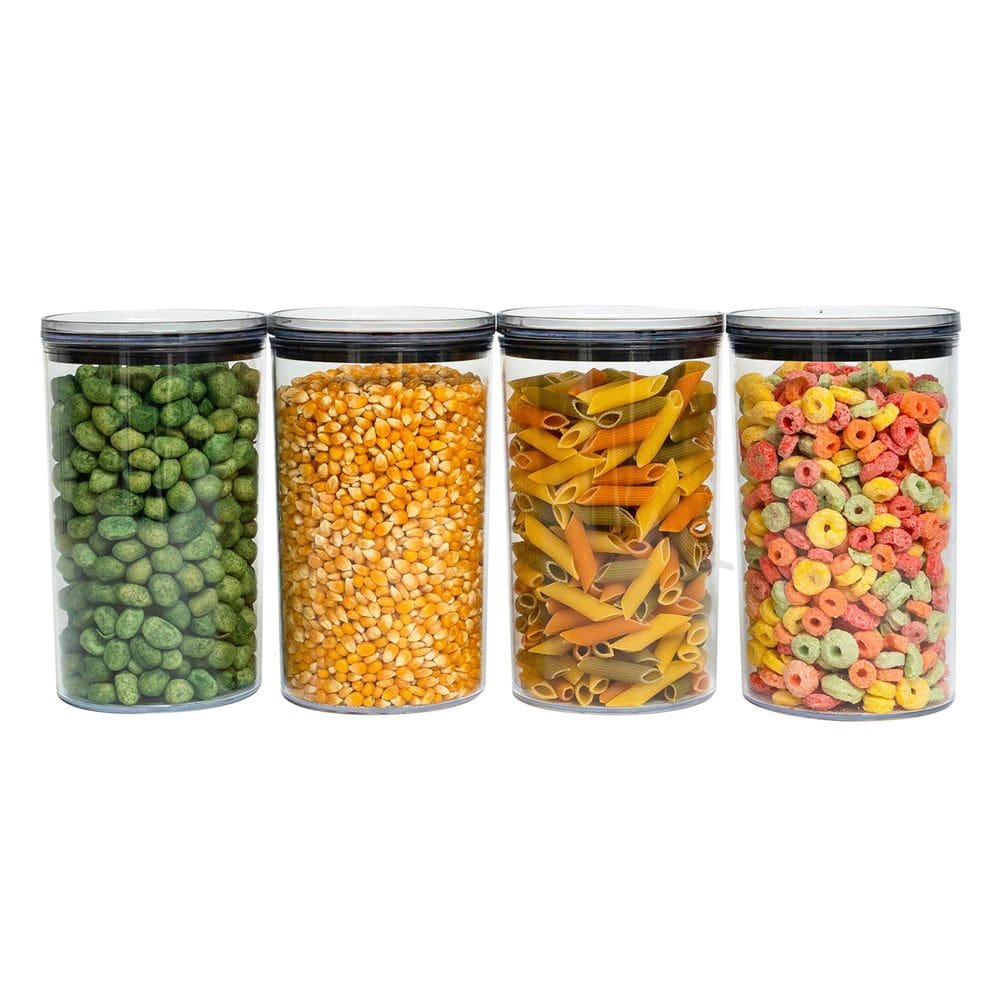 Kit 4 potes de acrílico 1,2L com tampa herméticos redondos - Tüd