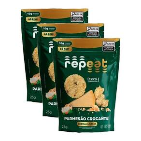 Kit 3X: Snack De Parmesão Crocante Cebola E Salsa Repeat 25G