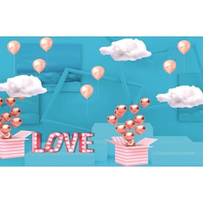 Fundo Fotográfico Em Tecido Balões Rosa Love  2,60X1,50