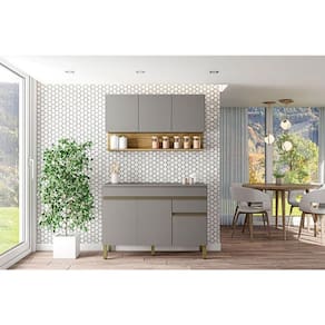 Cozinha Modulada Ambiente Line Composição 2 Gris Freijó - Kits Paraná