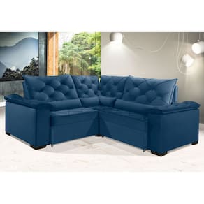 Sofá Retrátil Reclinável BERLIM DE CANTO 2.50 x 2.50 ESTILO ESTOFADOS - França Velusoft COR "AZUL"