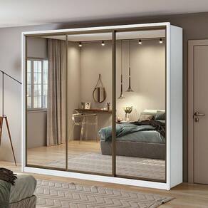 Guarda Roupa Casal Ambiente Spazio Com Espelho Super Glass 270 Branco Brilho - Lopas