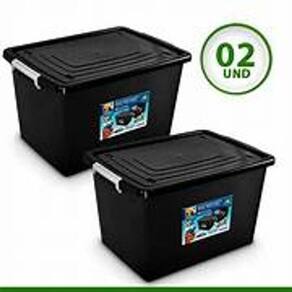 Kit 2 Caixa Organizadora 56 Litros Tampa E Trava Preta
