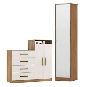 Cômoda Sapateira áurea E Armário Multiuso Reflex 2 Amêndola Touch Off White - Demóbile