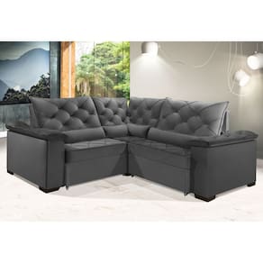 Sofá Retrátil Reclinável BERLIM DE CANTO 2.60 x 2.60 ESTILO ESTOFADOS - França Velusoft COR "CINZA"