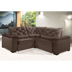 Sofá Retrátil Reclinável BERLIM DE CANTO 2.60 x 2.60 ESTILO ESTOFADOS - França Velusoft COR "MARROM"