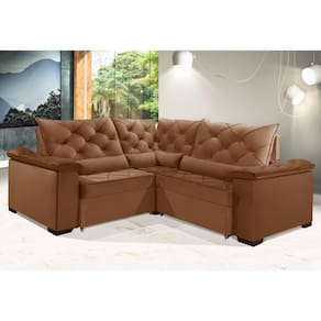 Sofá Retrátil Reclinável BERLIM DE CANTO 2.30 x 2.30 ESTILO ESTOFADOS - França Velusoft COR "TERRACOTA"