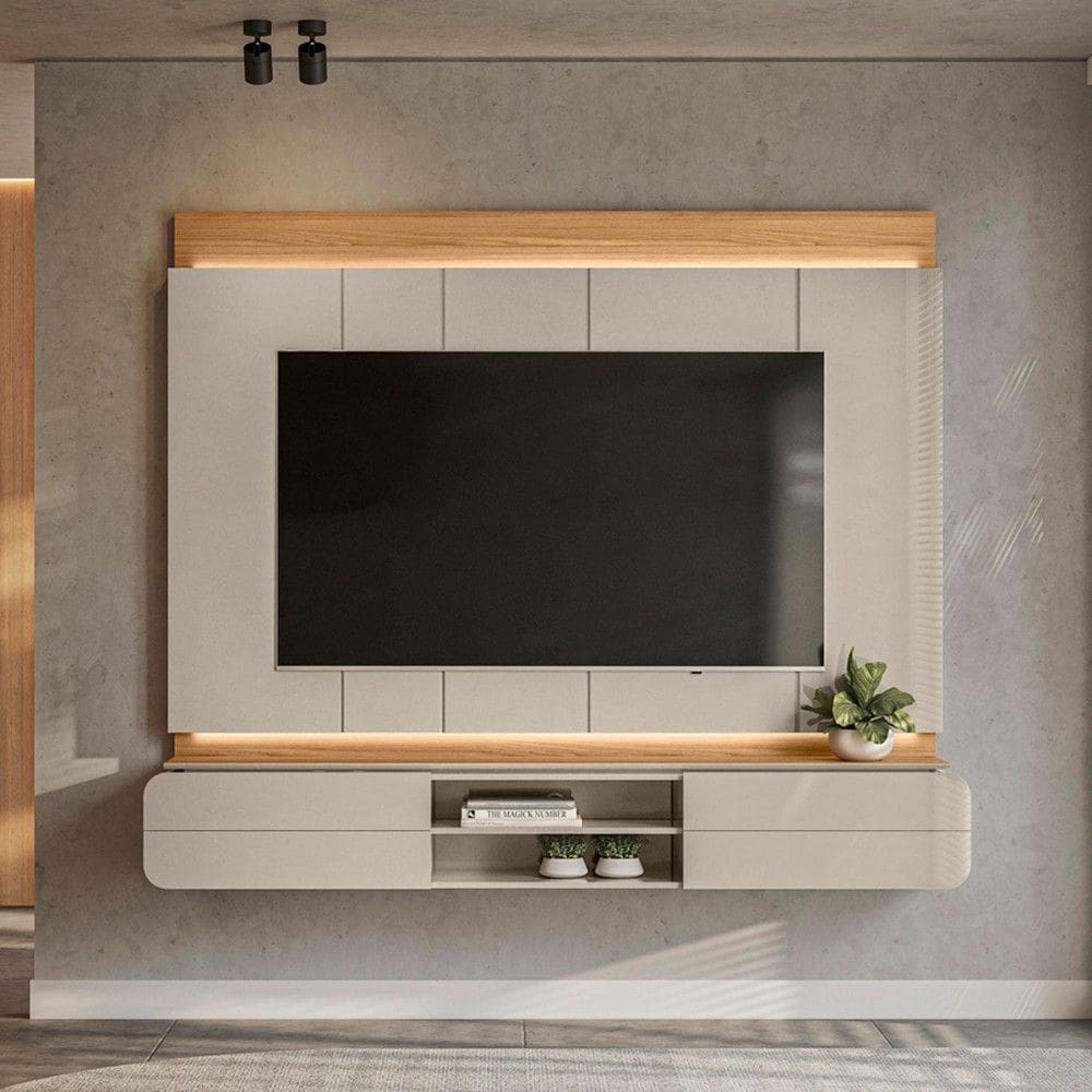 Painel para TV Até 75 Polegadas Zurique 2 Portas Tauari/Off White Brilho - Linea Brasil