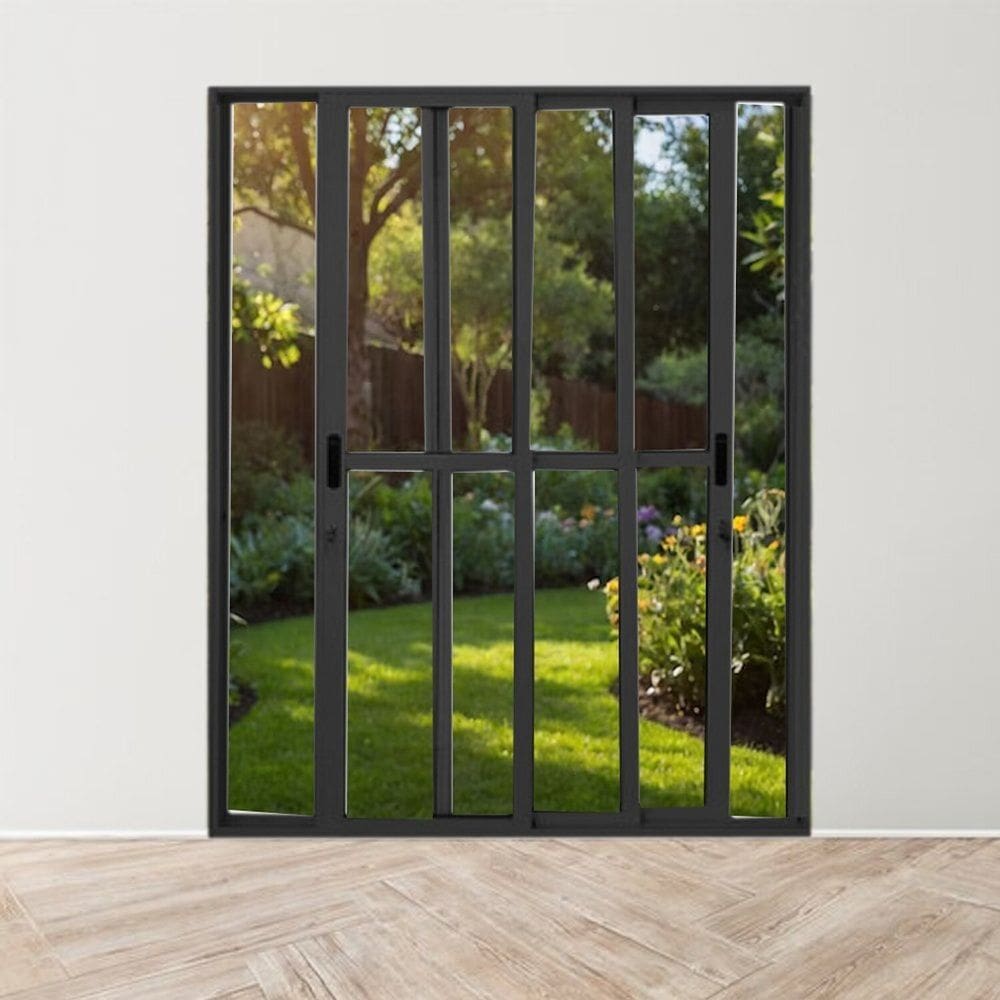 Porta Sacada de Alumínio 3 Folhas Móveis 210 X 180cm com Fechadura Linha 25 Preto
