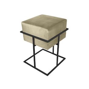 Puff Decorativo Quadrado Base de Ferro Preta Tecido Veludo Bege