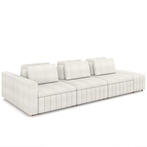 Sofá Ilha e Puff Sala Living 335cm Siesta M22 Bouclê Bege Claro - Mpozenato