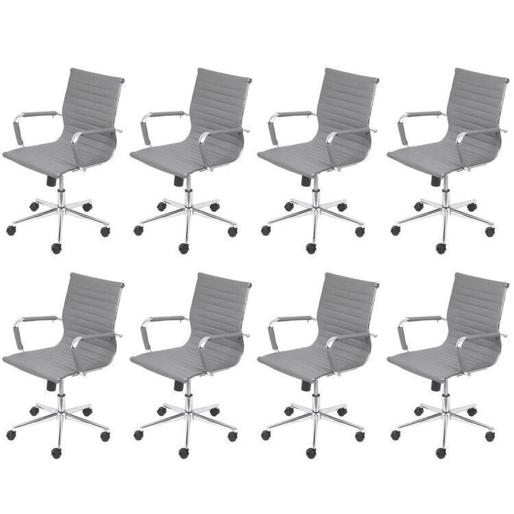 Kit 8 Cadeiras para Escritorio Diretor Esteirinha com Relax Sintético 3301 Cinza