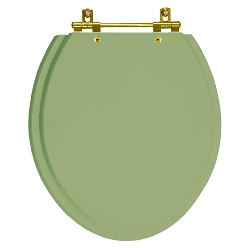 Assento Sanitario Poliéster Convencional Oval Verde Malva para vaso Deca com Ferragem Dourada