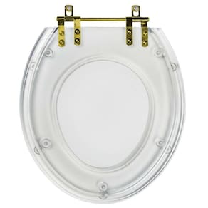 Assento Sanitario Poliéster Convencional Universal Oval Cristal com Ferragem Dourada