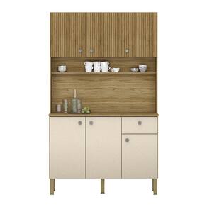 Armário de Cozinha Compacta 6 Portas e 1 Gaveta 111cm Veneza Ripado Freijó/Vanilla - Pallazio
