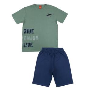 Conjunto Juvenil Menino Kyly Verde e Azul Camiseta e Bermuda