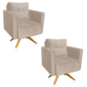 Kit 2 Poltronas Giratória Livia Suede Bege Base de Madeira MA30 - D`Rossi