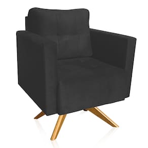 Poltrona Giratória Livia Suede Grafite Base de Madeira MA30 - D`Rossi