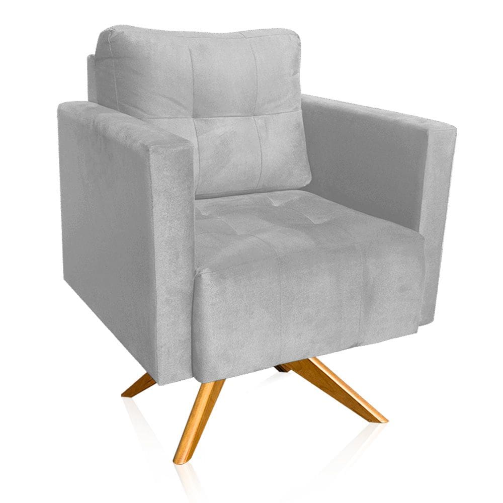 Poltrona Giratória Livia Suede Cinza Base de Madeira MA30 - D`Rossi
