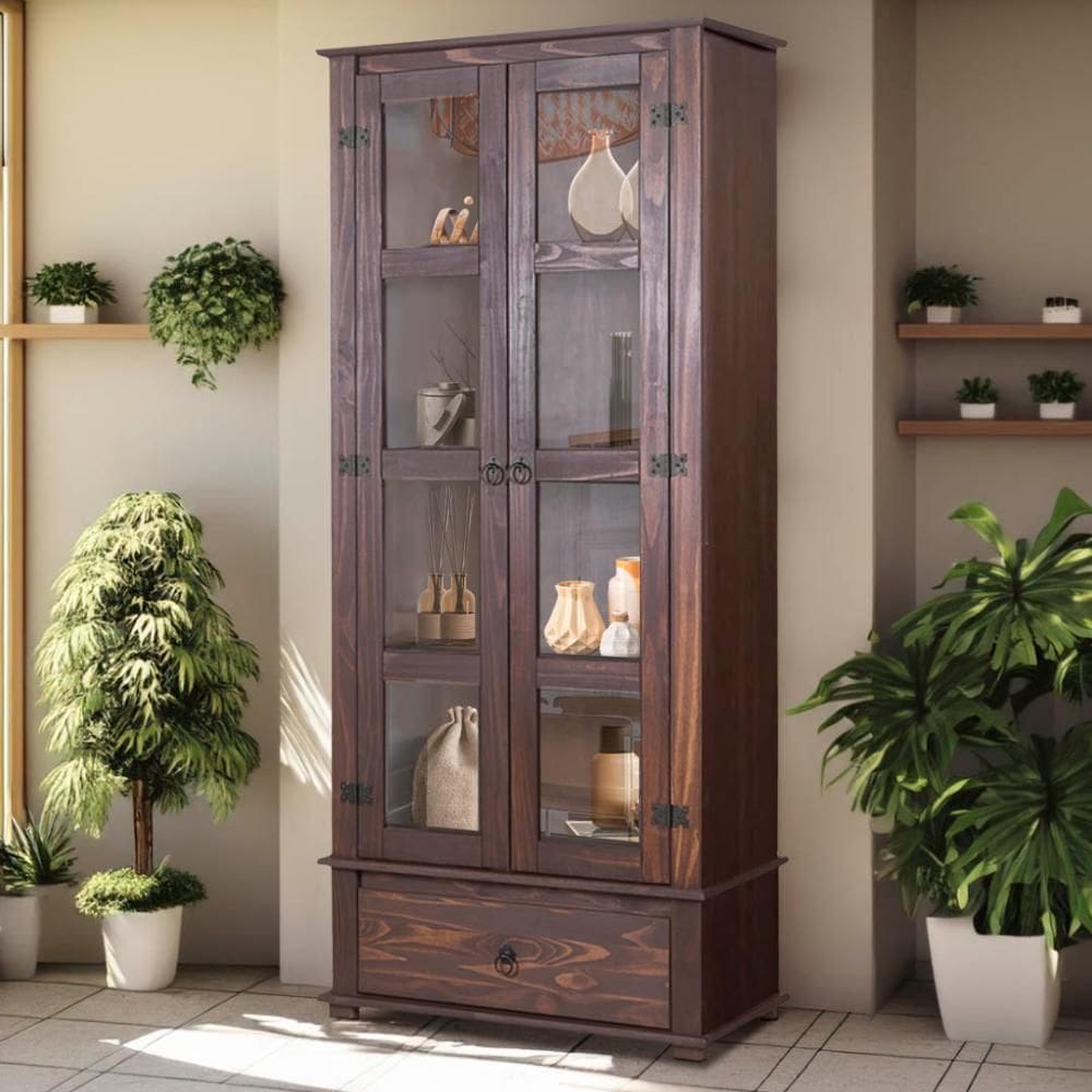 Cristaleira 2 Portas Vidro Madeira Maciça Retrô Imbuia D106 Shop JM