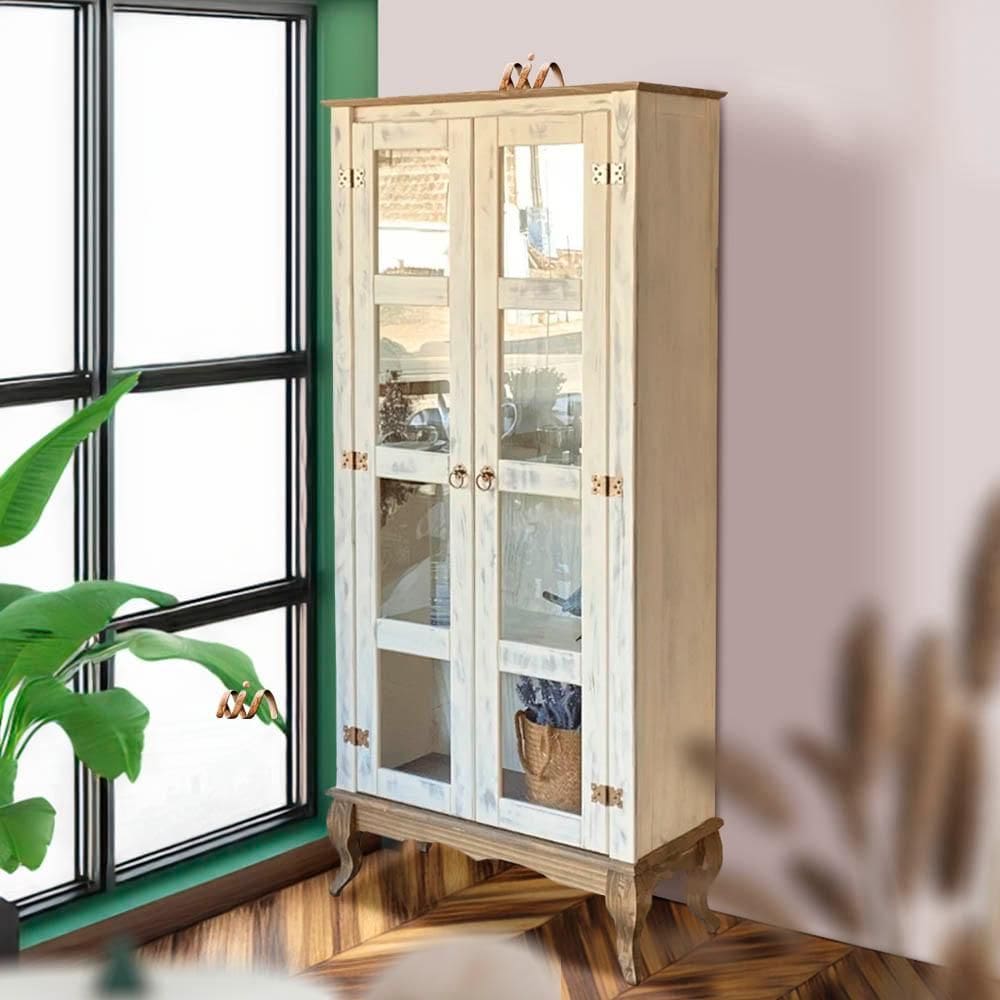 Cristaleira 2 Portas Vidro Madeira Maciça Retrô Branco Garapa D113 Shop JM