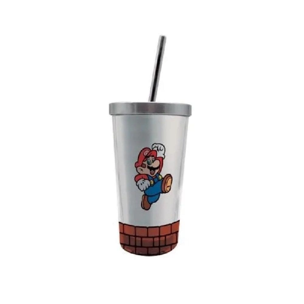 Copo Canudo Metal Eco Mario Bros 450 Ml