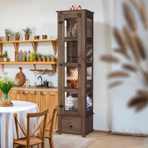 Paneleiro Para Cozinha 01 Porta Vidro Madeira Maciça Imbuia D151VL Shop JM