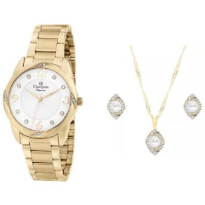 Kit Relógio Champion Feminino CN25734W com Colar e Brincos