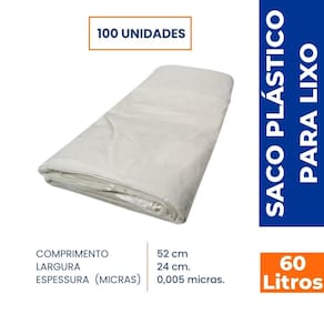 Saco Plastico P/ Lixo Branco P/ 60 Litros C/ 100 Un.