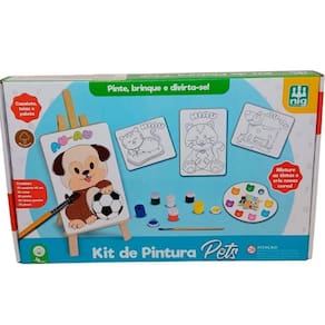 Brinquedo Kit Pintura Infantil Madeira Pets Com Tinta Pincel e Cavalete 45cm Nig