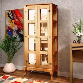 Cristaleira Madeira Maciça 2 Portas Vidro Lateral Marrom Claro D113VL Shop JM