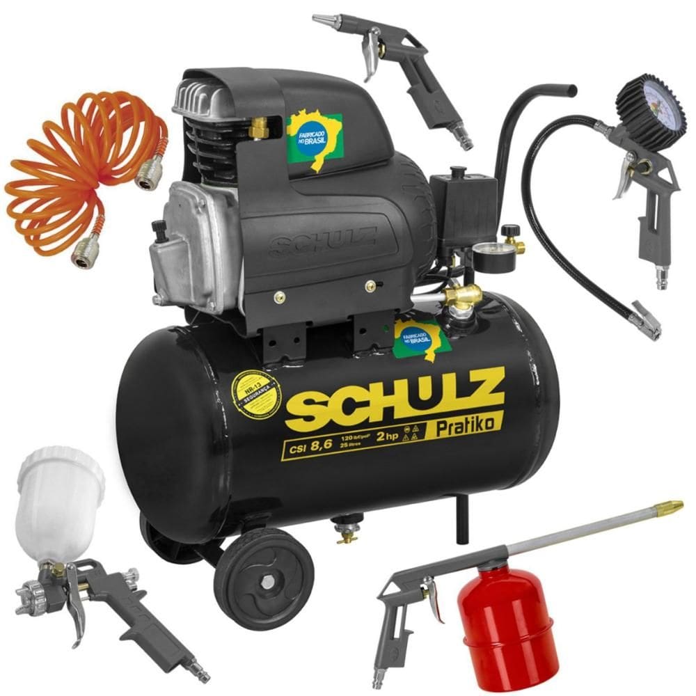 Compressor de Ar Portátil Schulz 8,6PCM 50LT Com Acessórios 220V