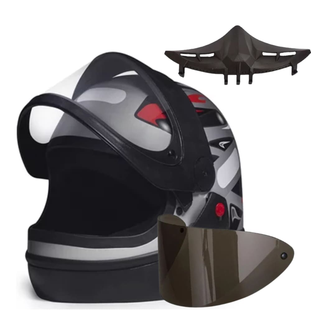 Capacete San Marino Grafic Prata Mais Narigueira Big e Viseira Fumê