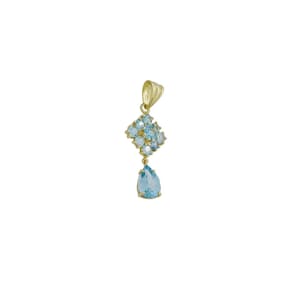 Pingente Pendente Flor Topázio Azul Natural Brilhante Ouro