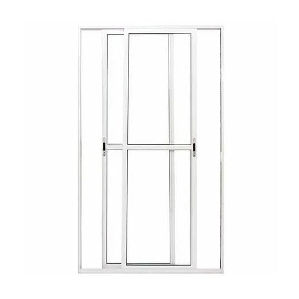 Porta Balcão 210x120 2 Folhas Vidro c/Fechadura- Alumínio Branco - Linha 25 Suprema