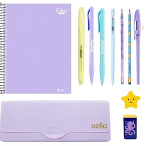 Kit Papelaria Fofa Fundo Do Mar Kawaii Caderno Lapis